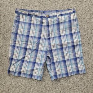 Tommy Bahama Mens Plaid‎ Shorts Size 40 Blue White Green Linen Cotton